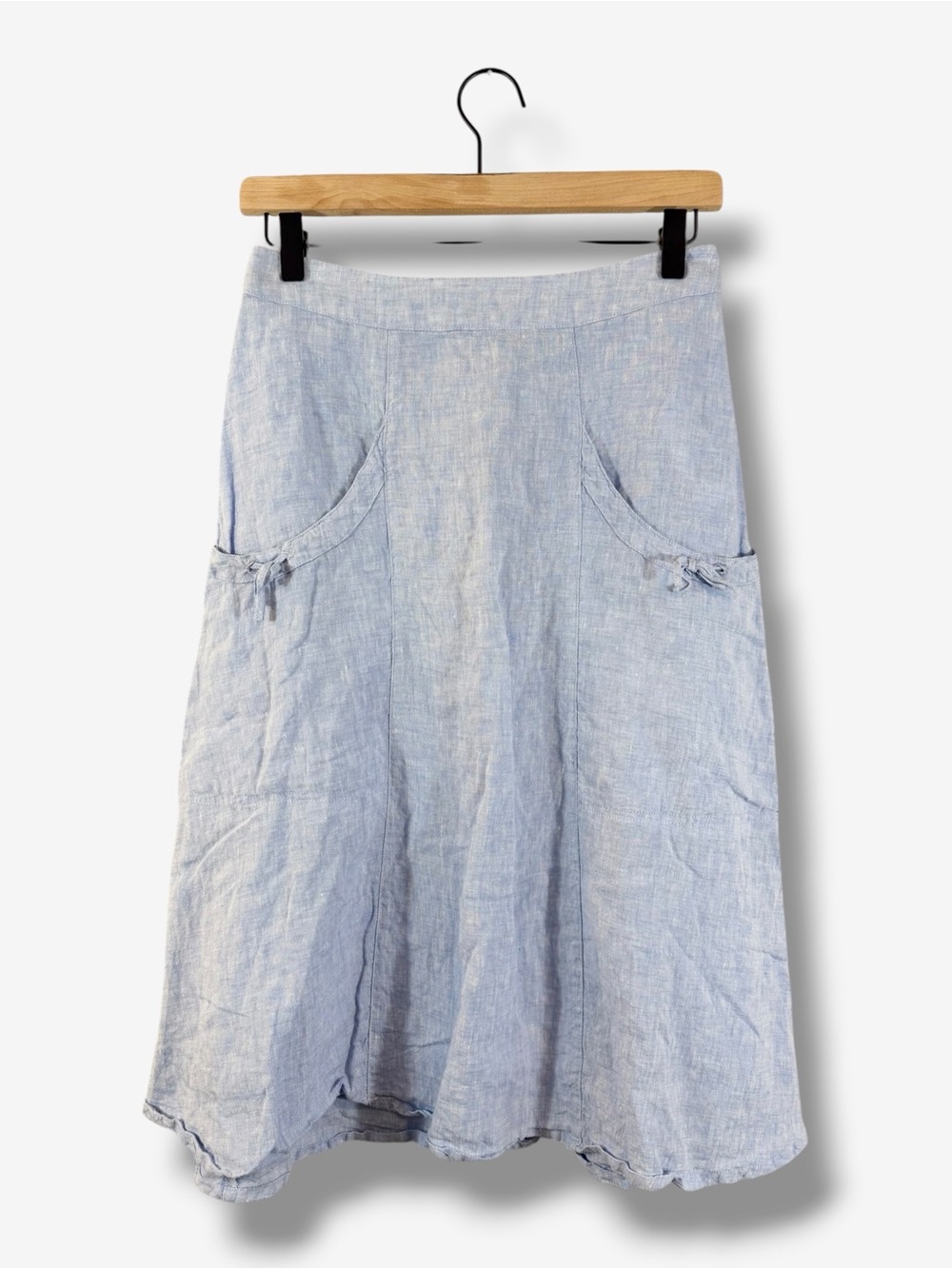 TATUUM Mila 100% Linen Midi Skirt Size 34 Blue Drawstring Pockets